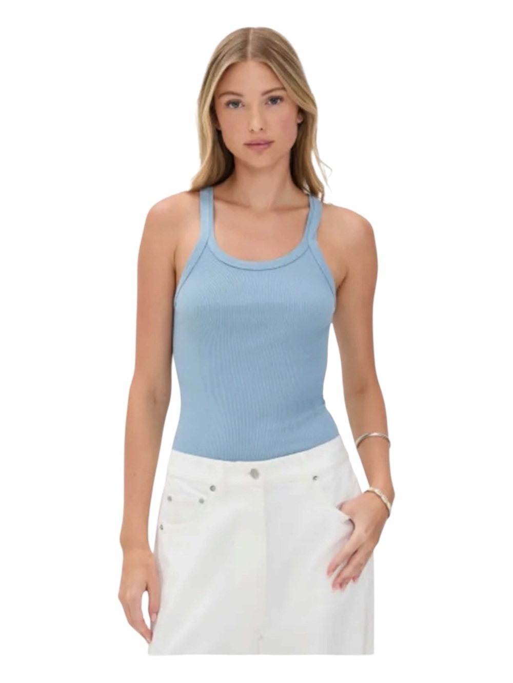 NWT RE/DONE Hanes Ribbed Tank in Pacific Blue Size Medium